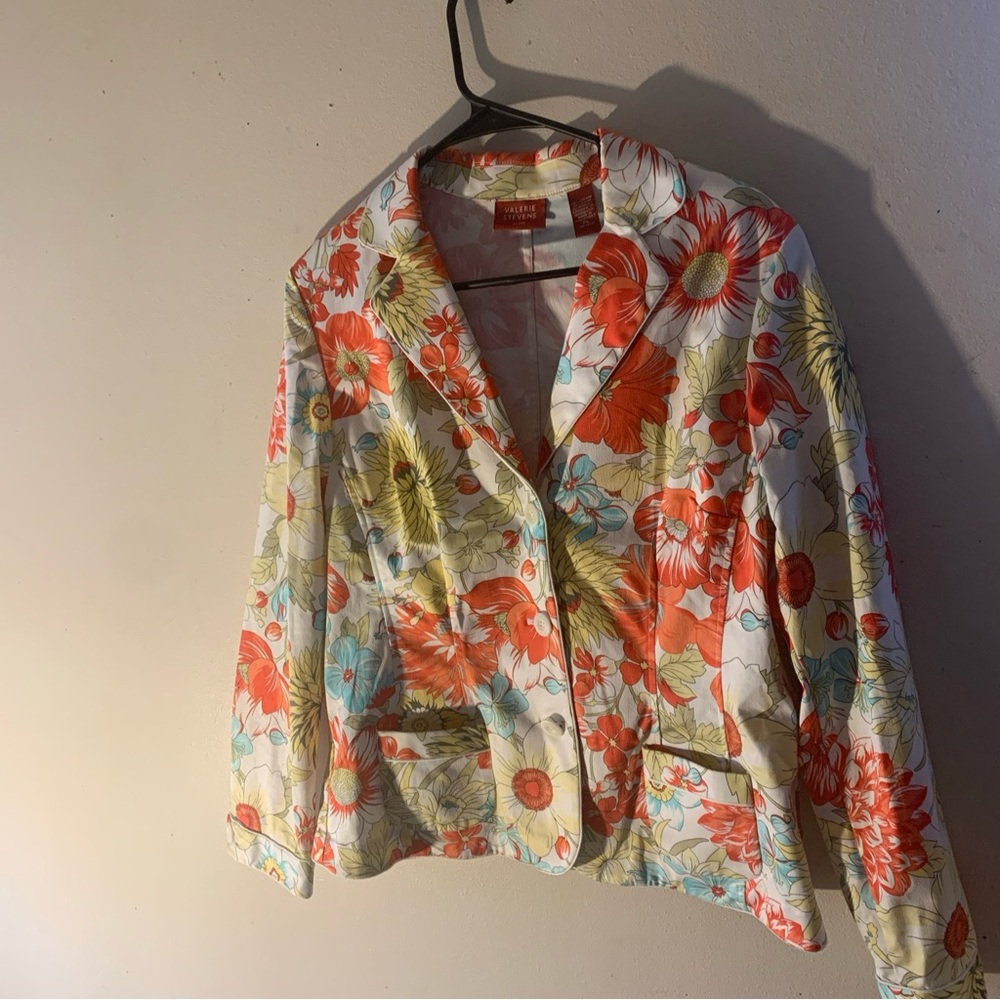 Valerie Stevens Floral Blazer Petite Size Large Fairycore Kentucky Derby
